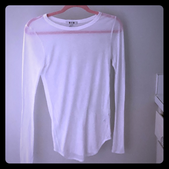 3 dot long sleeve ribbed white tee (sheer) - Picture 1 of 2